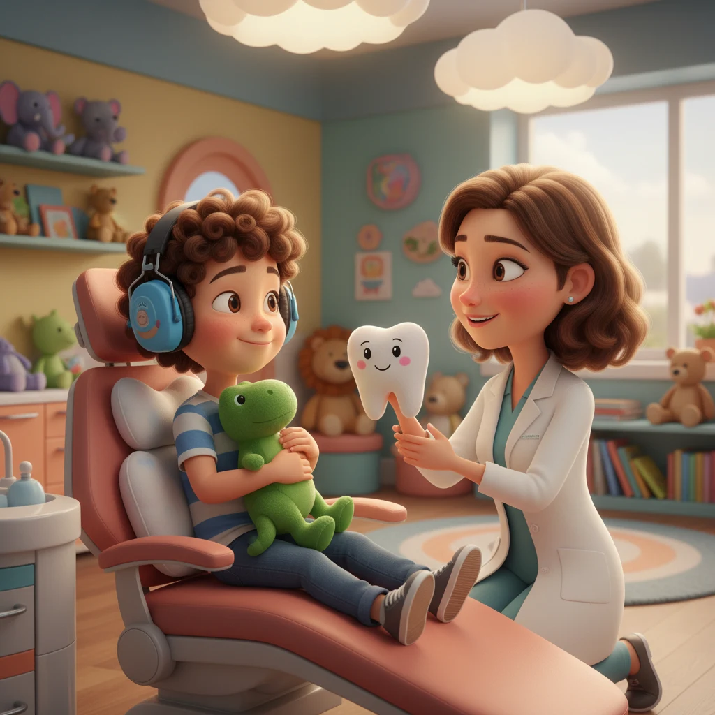 Dentista acolhendo criança com tranquilidade e cuidado